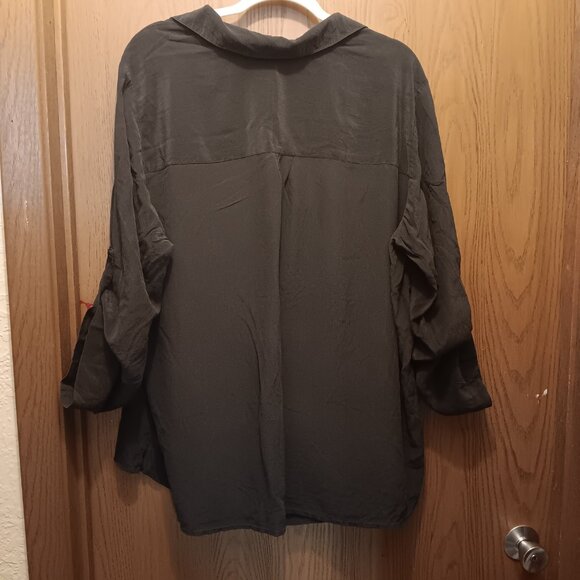 Eileen Fisher Woman black silk drape U-neck popover blouse plus size 2X - Picture 2 of 10